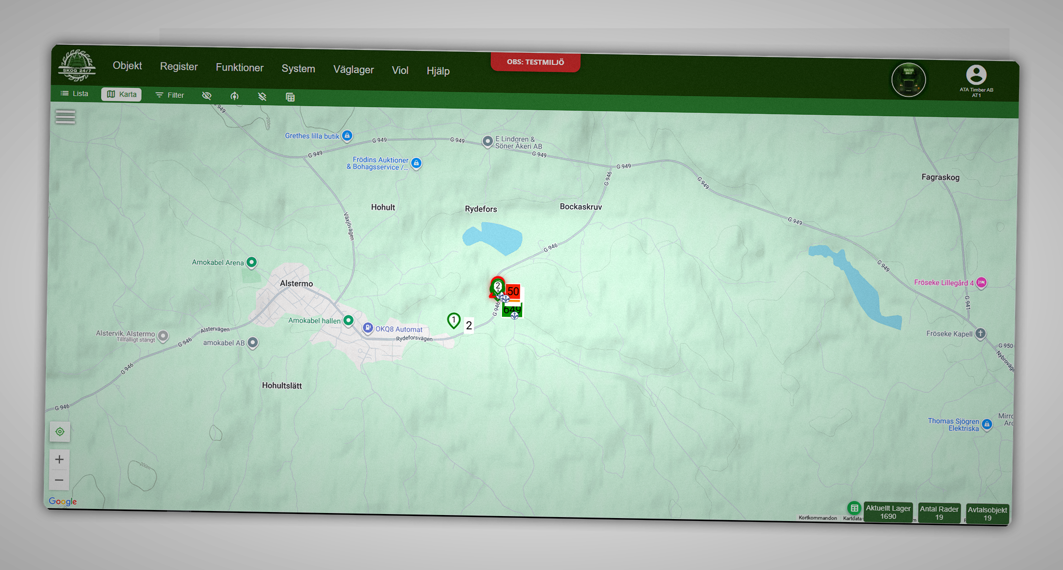 Transportöversikt i kartan i Skog 24/7