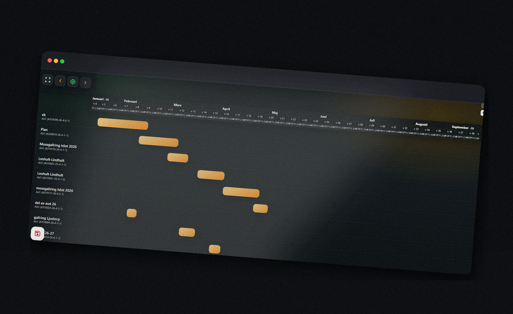 GANTT-schema i Skog 24/7